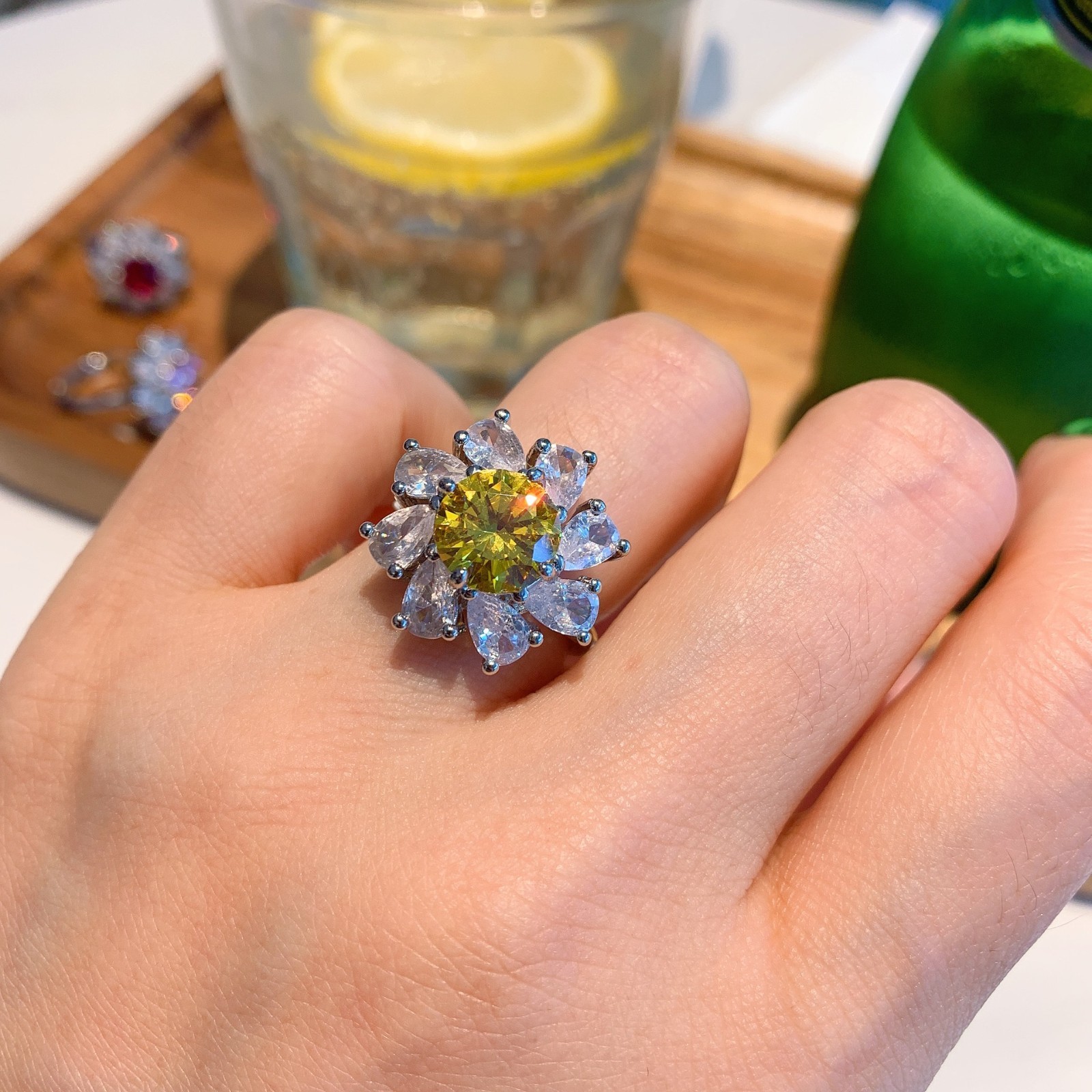 Pink Ring, Instagram-Style Red Corundum Ring, Gold-Toned Band