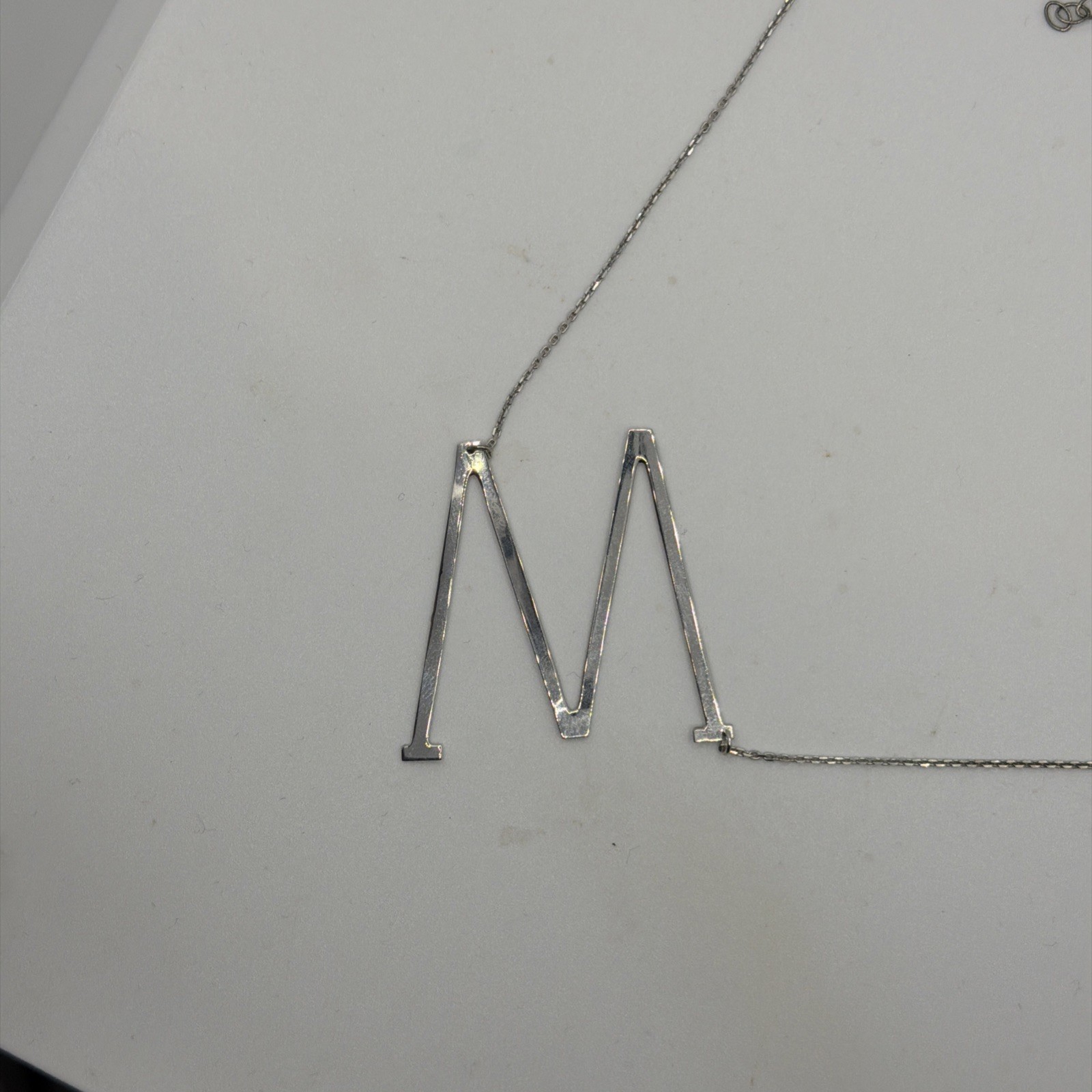 925 Silver “M” Or “W” Sideways Necklace 16” Chain +2” Extender