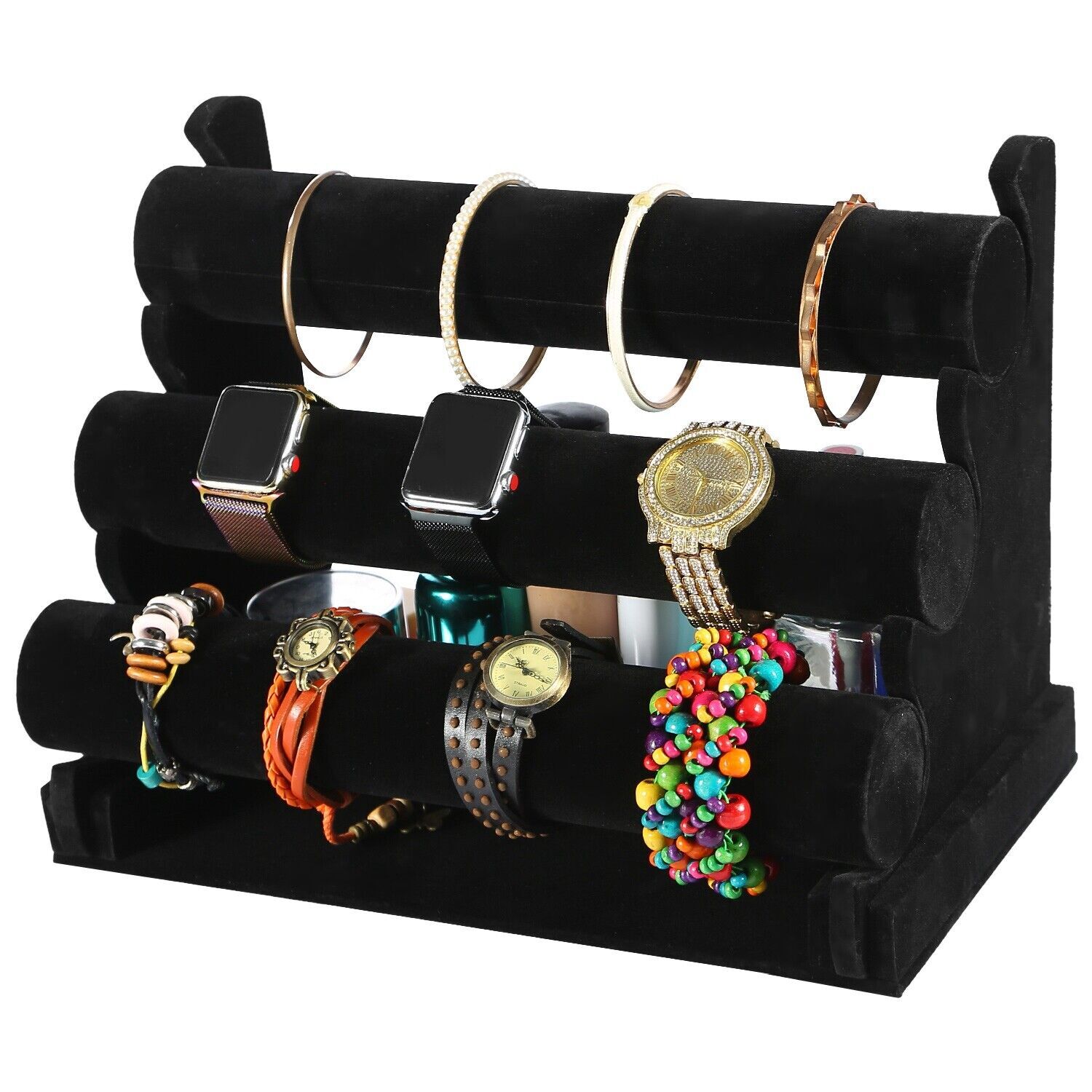 3-Tier Bracelet Display Stand Watch Holder Velvet Jewelry Bangle Rack Organizer