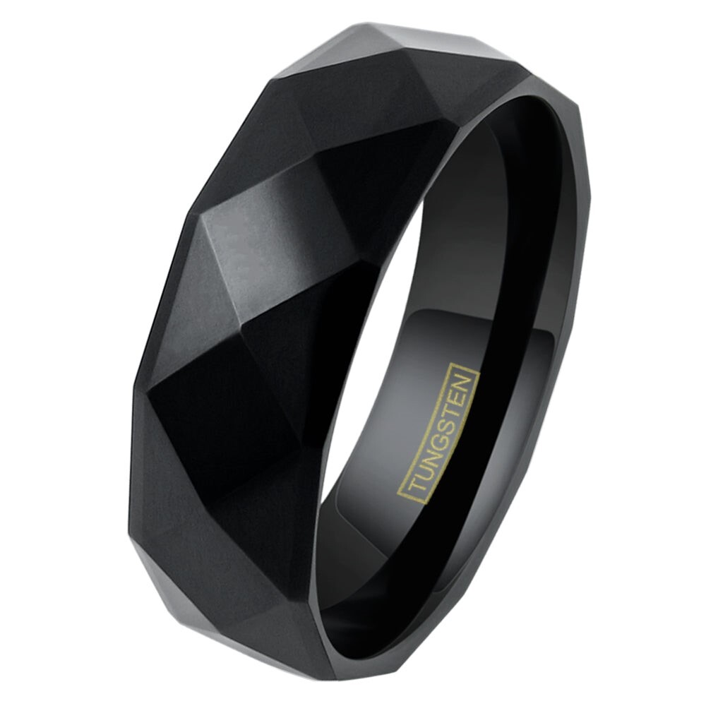 8mm Tungsten Carbide Black Multi-Faceted Wedding Band Ring Men’s Jewelry