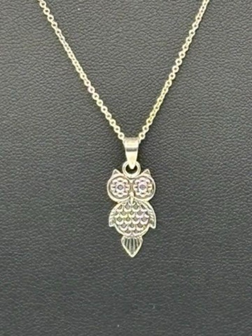 Artisan-Made Sterling Silver Owl Pendant Necklace Delicate Fine Chain Not Signed