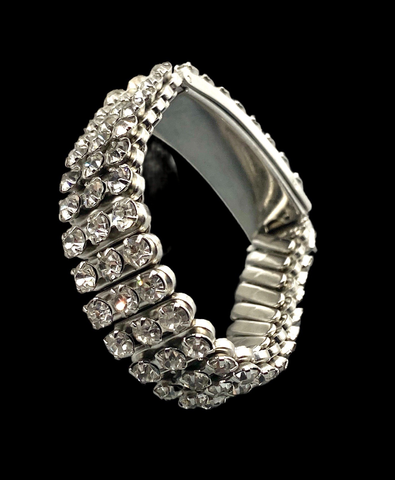Vintage Silver-Tone & Rhinestone Hidden Photo ID Bracelet~1950s-60s