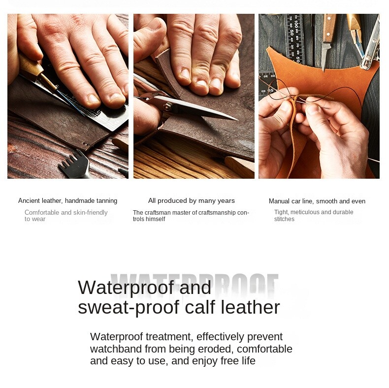 High Quality Cowhide Genuine Leather Watch Straps Butterfly Clasp Band 12-24mm
