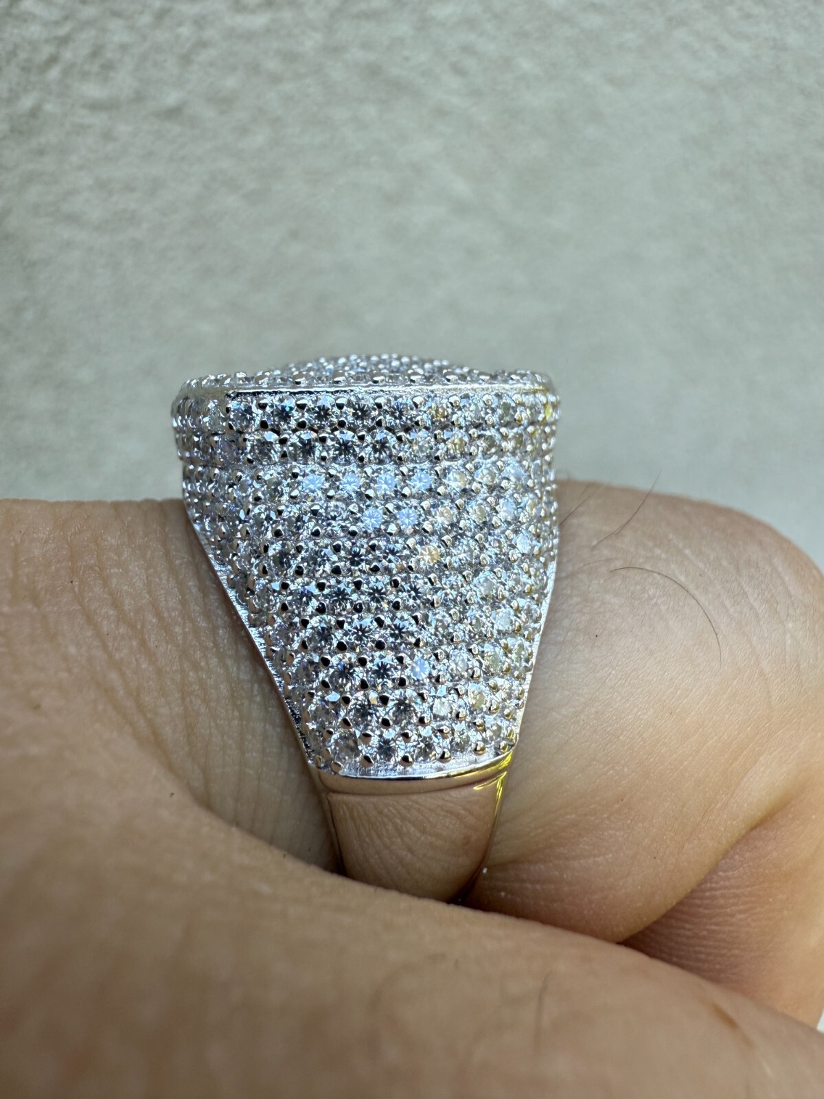 MOISSANITE Mens Large Fully 3D Square Dome Iced Hip Hop Ring 925 Sterling Silver