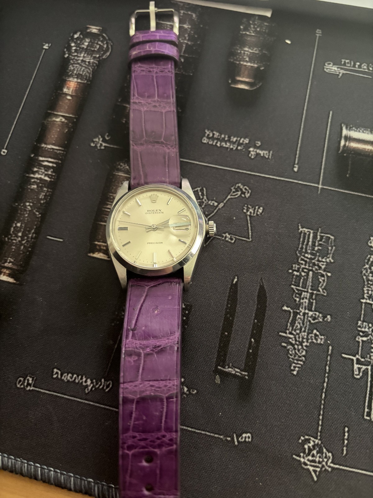 Rolex Oysterdate Precision 34mm Silver Dial 6694 w/ geuine leather Strap – 1970