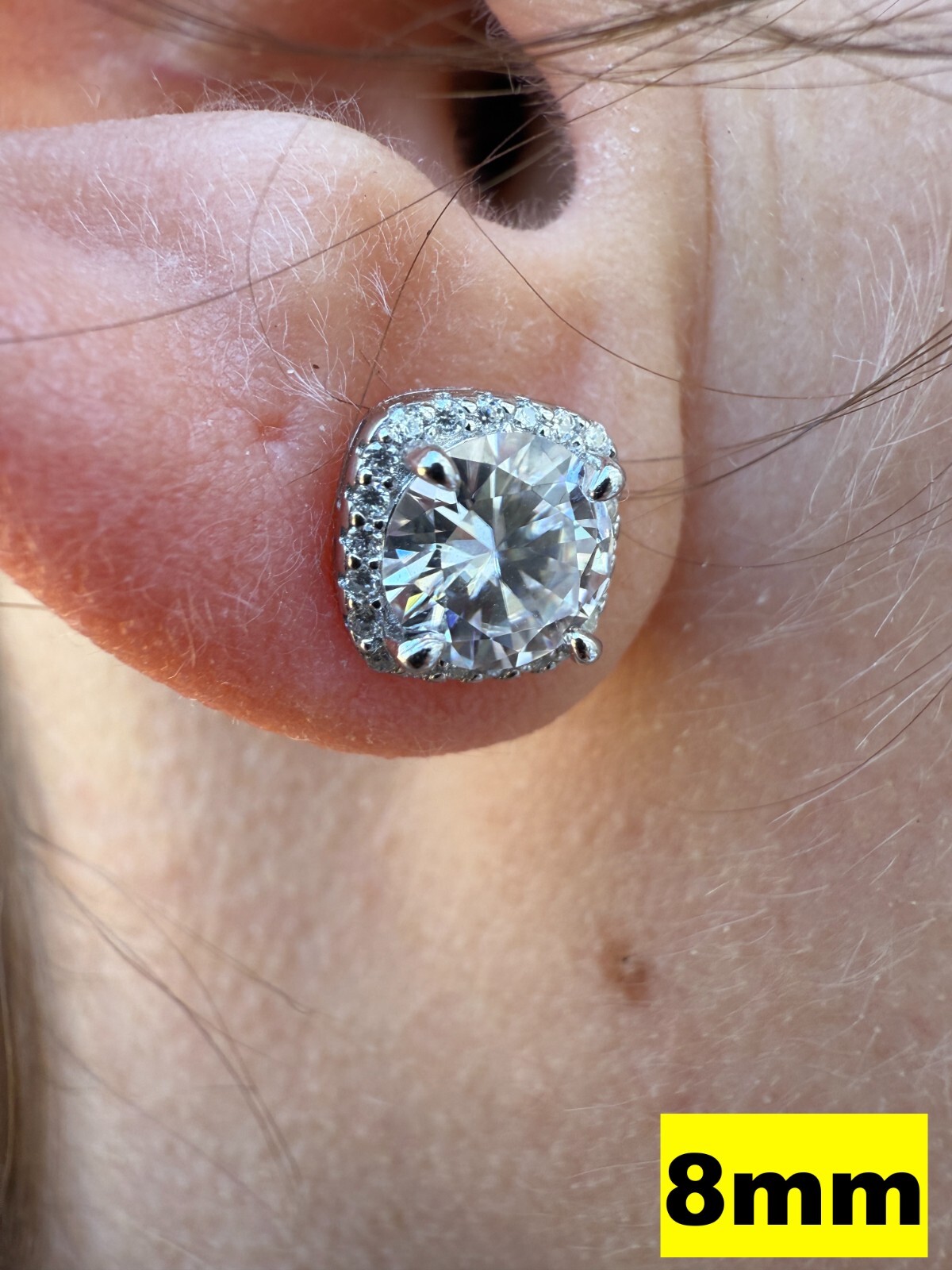 Real Moissanite Square Halo Stud Earrings 925 Silver Hip Hop Mens Ladies Iced