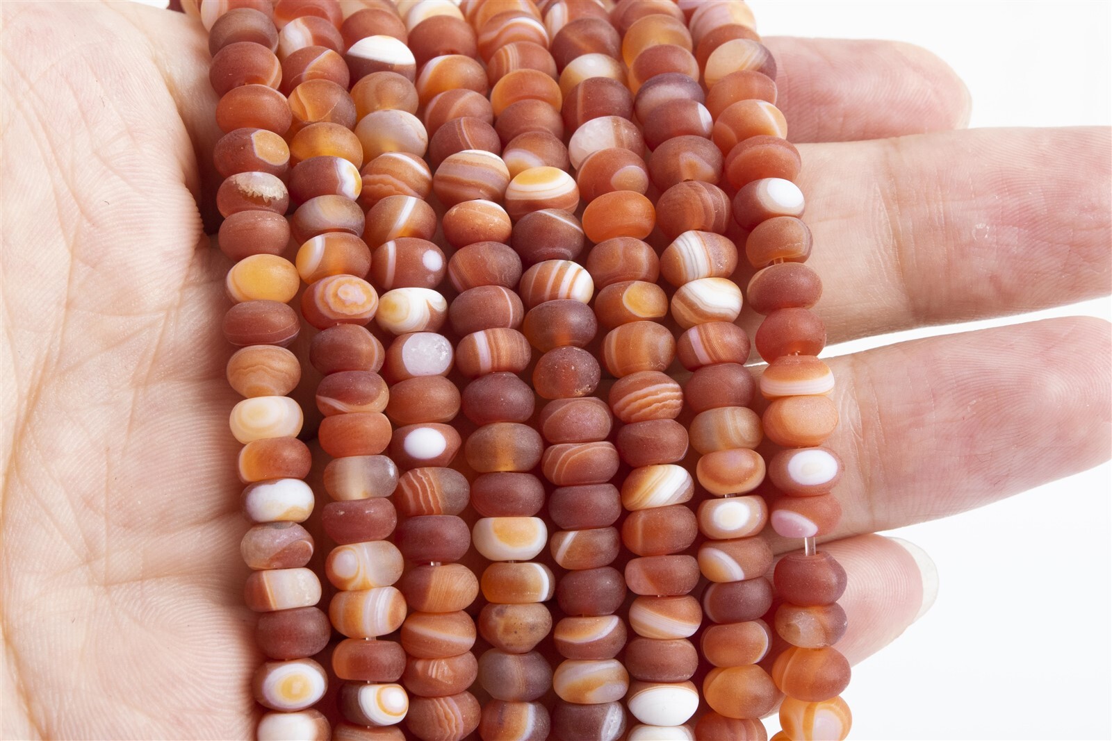 Matte Deep Orange Red Striped Agate Grade AAA Rondelle Loose Beads 6x3MM 8x4MM