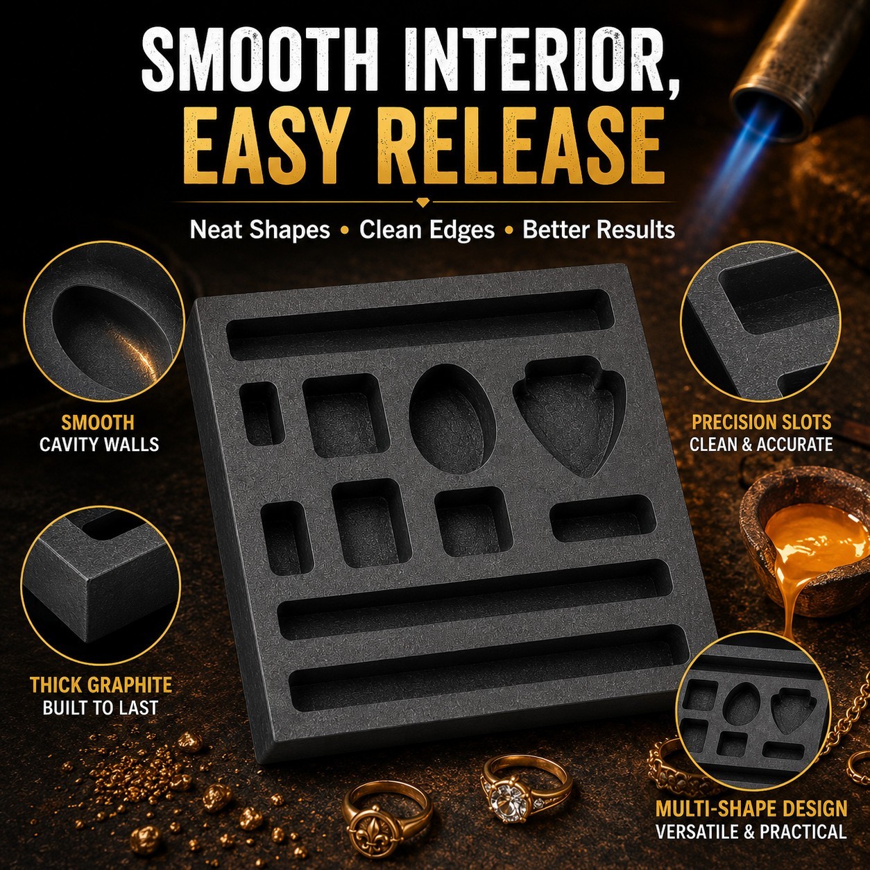 Graphite Ingot Mold 4x4in 11 Cavities Gold Bar Coin Scrap Melting Cast Tool