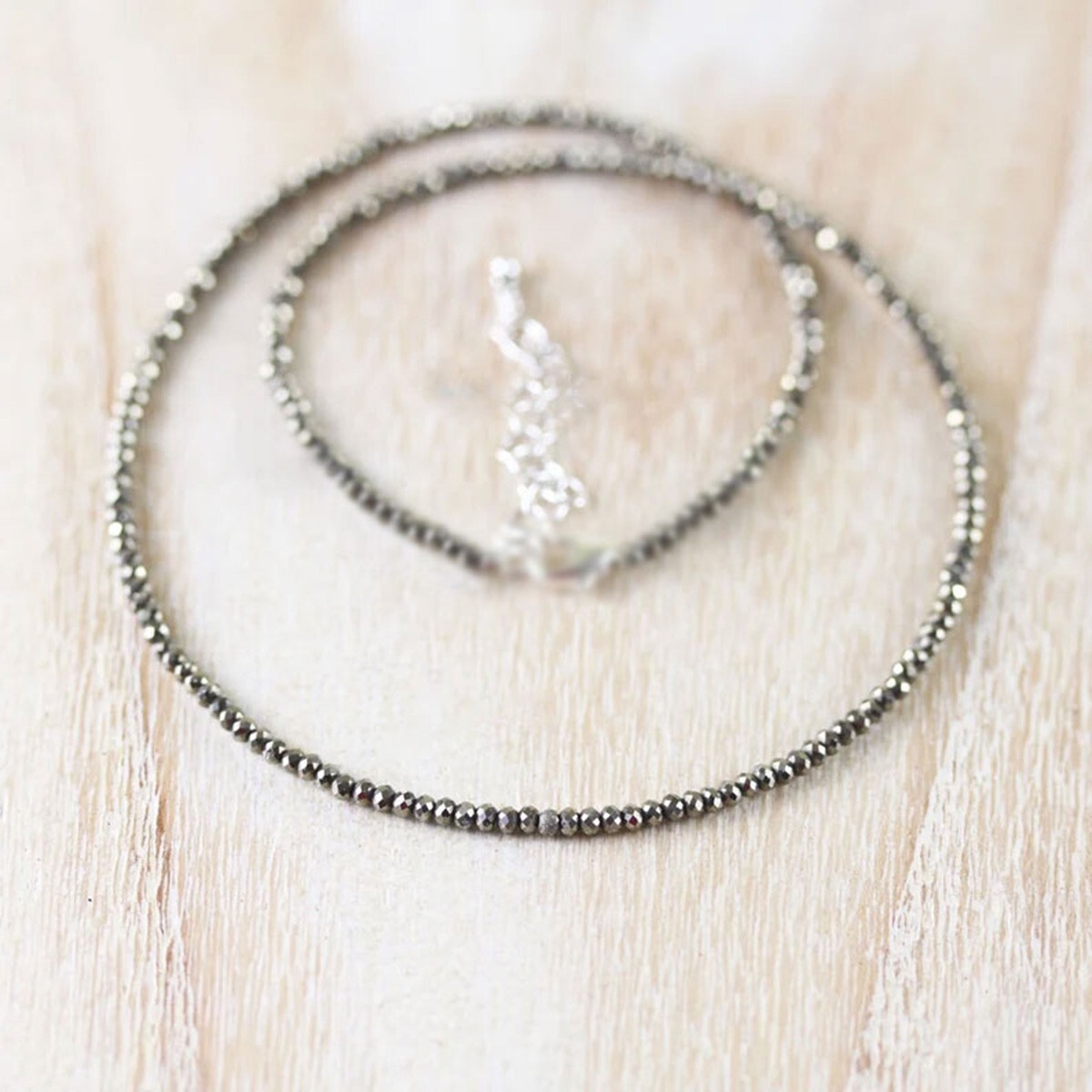 Pyrite 2mm Crystal Gemstone Faceted Beads Dainty Choker Necklace Minimalist