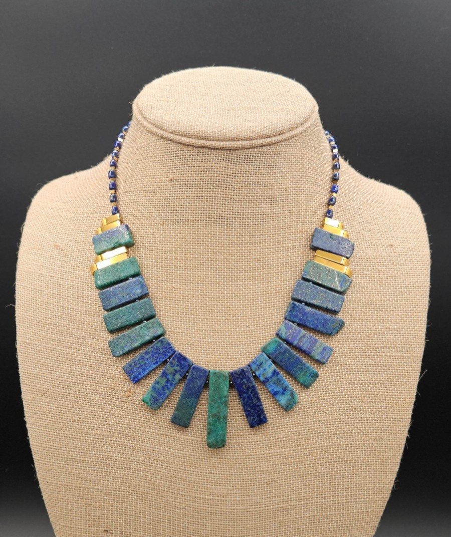 Chico’s Blue Green Lapis Lazuli 22 inch Necklace Gold Plate