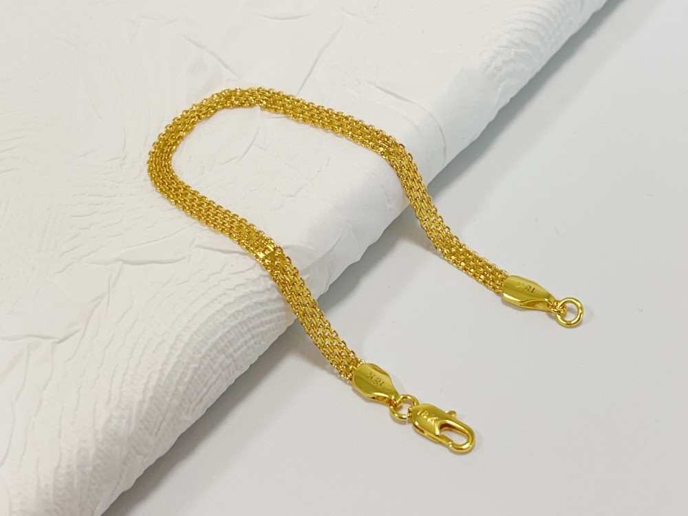 Solid 18K Yellow Gold AU750 Multiple Layer Wide Bracelet Bangle Chain 8inch