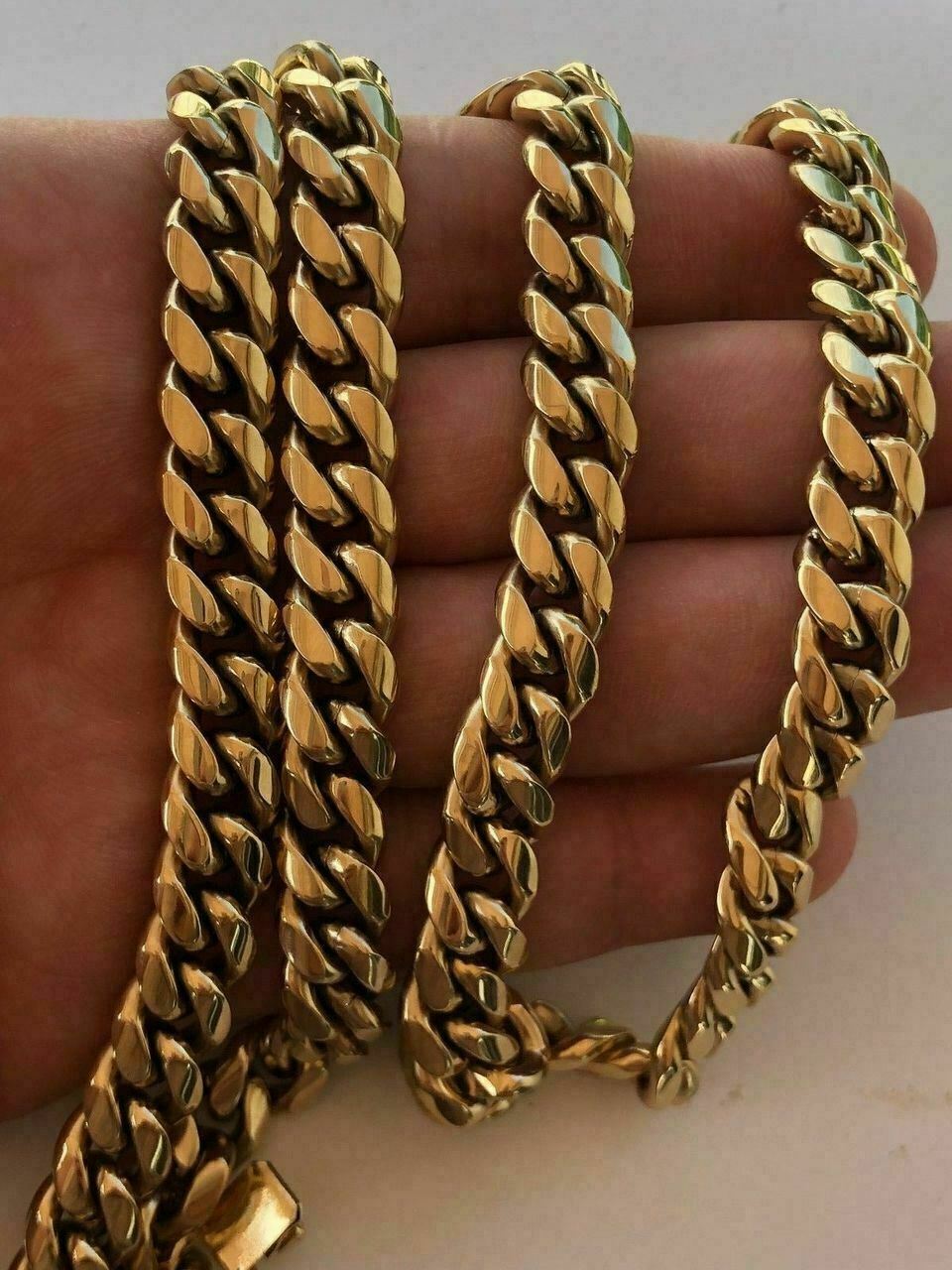 HARLEMBLING 10mm Mens Miami Cuban Link Chain 14k Gold Plated HEAVY 18″-30″
