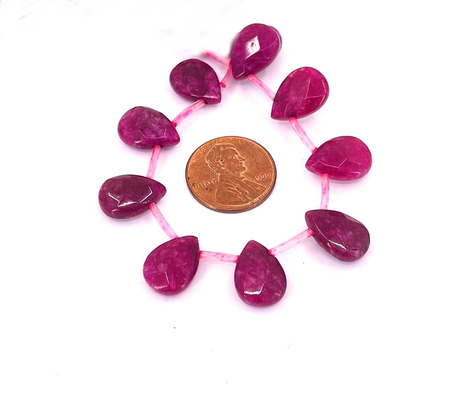 14x10mm Ruby / Raspberry JADE Faceted Briolette teardrop Beads (6 mpcs)