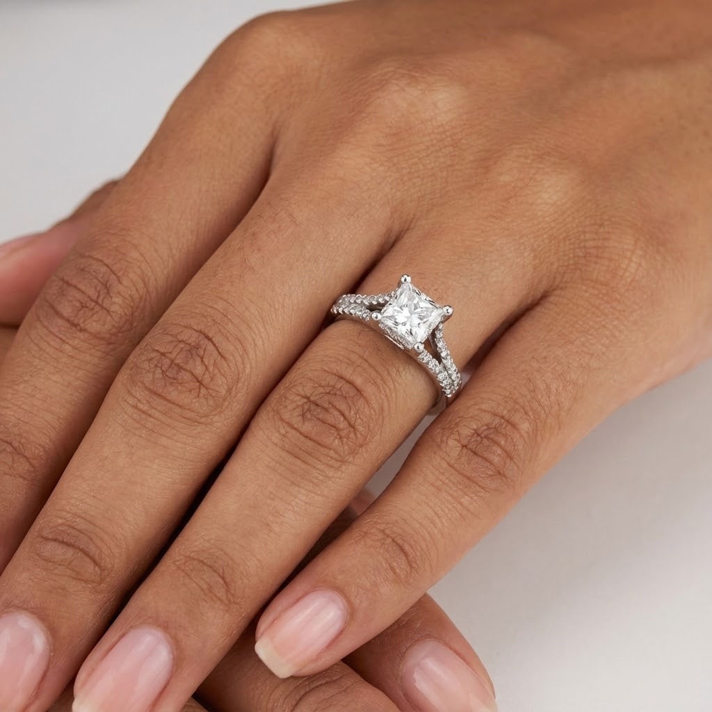 Engagement Ring Platinum Under Halo 2.11 Carat Princess Lab-Grown Diamond E VS2