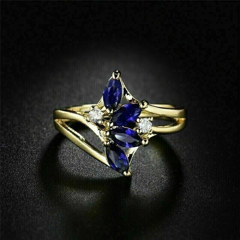 Marquise Simulated Sapphire Women’s Gorgeous Band Ring In 14k Yellow Gold Plated