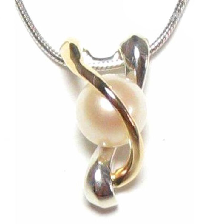 6-6.5mm AAA Akoya White Pearl 14K Yellow Gold & 925 Silver Pendant