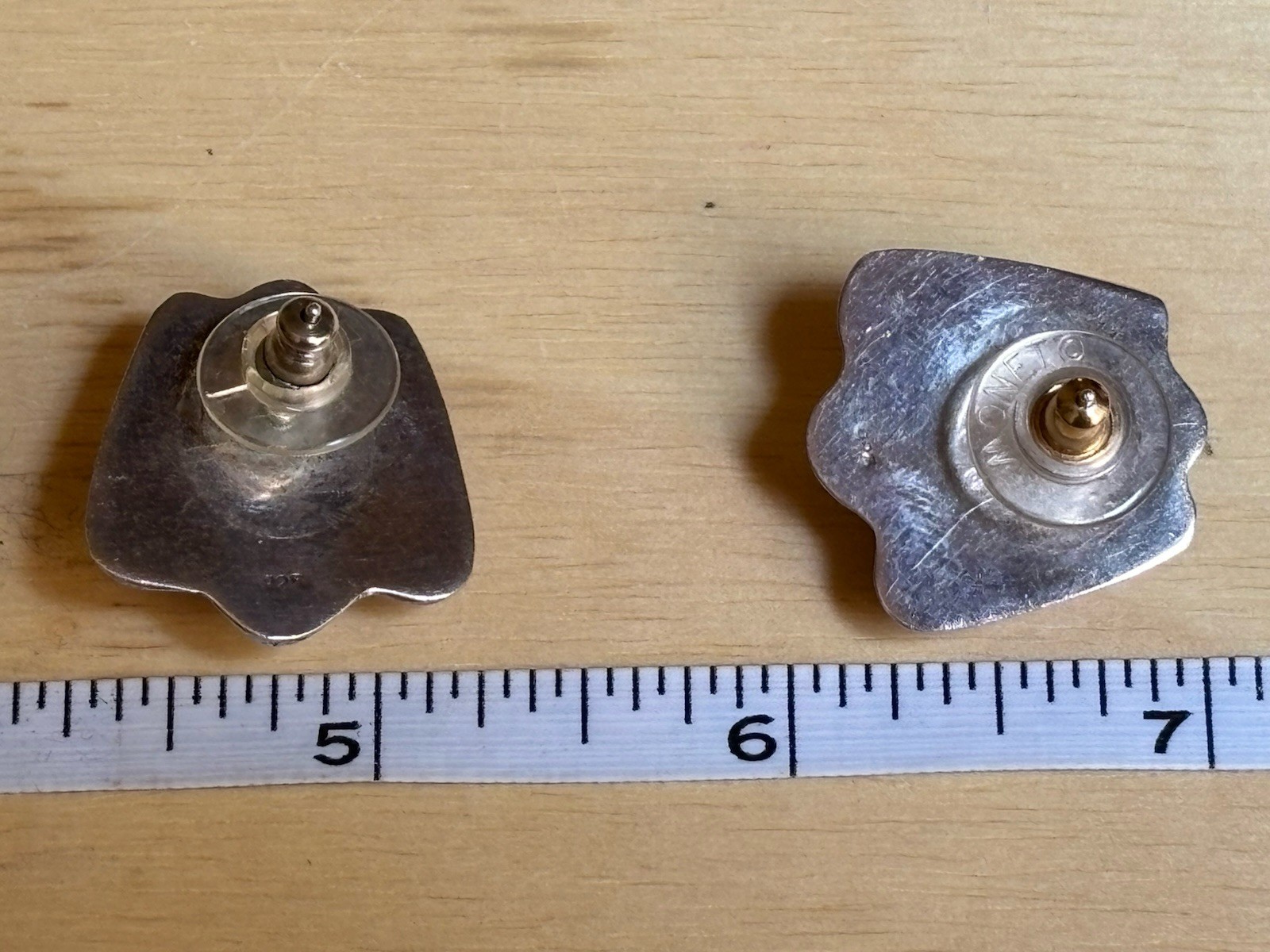 Earrings Sterling Stud Geometric Striated 925 Hollow No Maker Mark