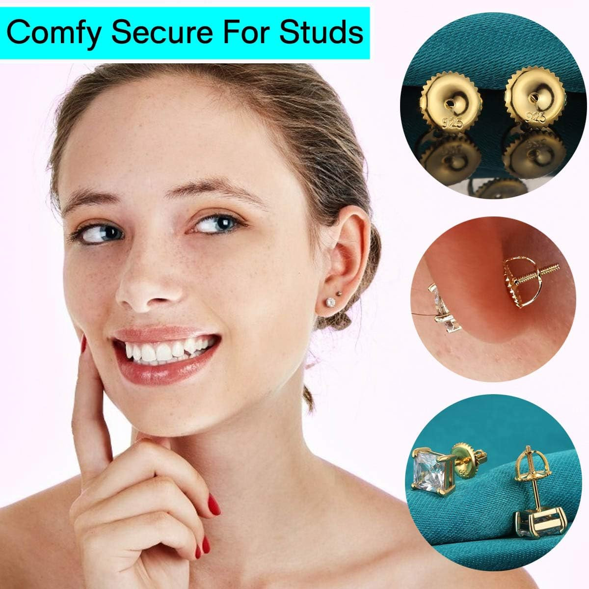 2Pairs Gold Screw Earring Backs Replacements,14K Gold Plated 925 Sterling Silver