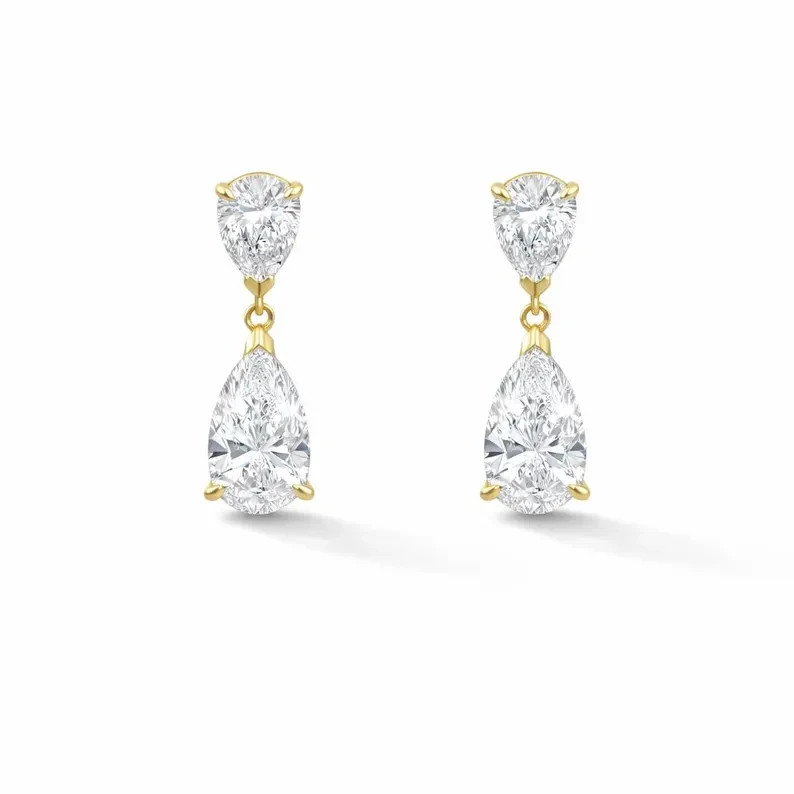 2.50TCW D/VVS1 Pear Real Moissanite Drop & Dangle Earring 14k White Gold Plated