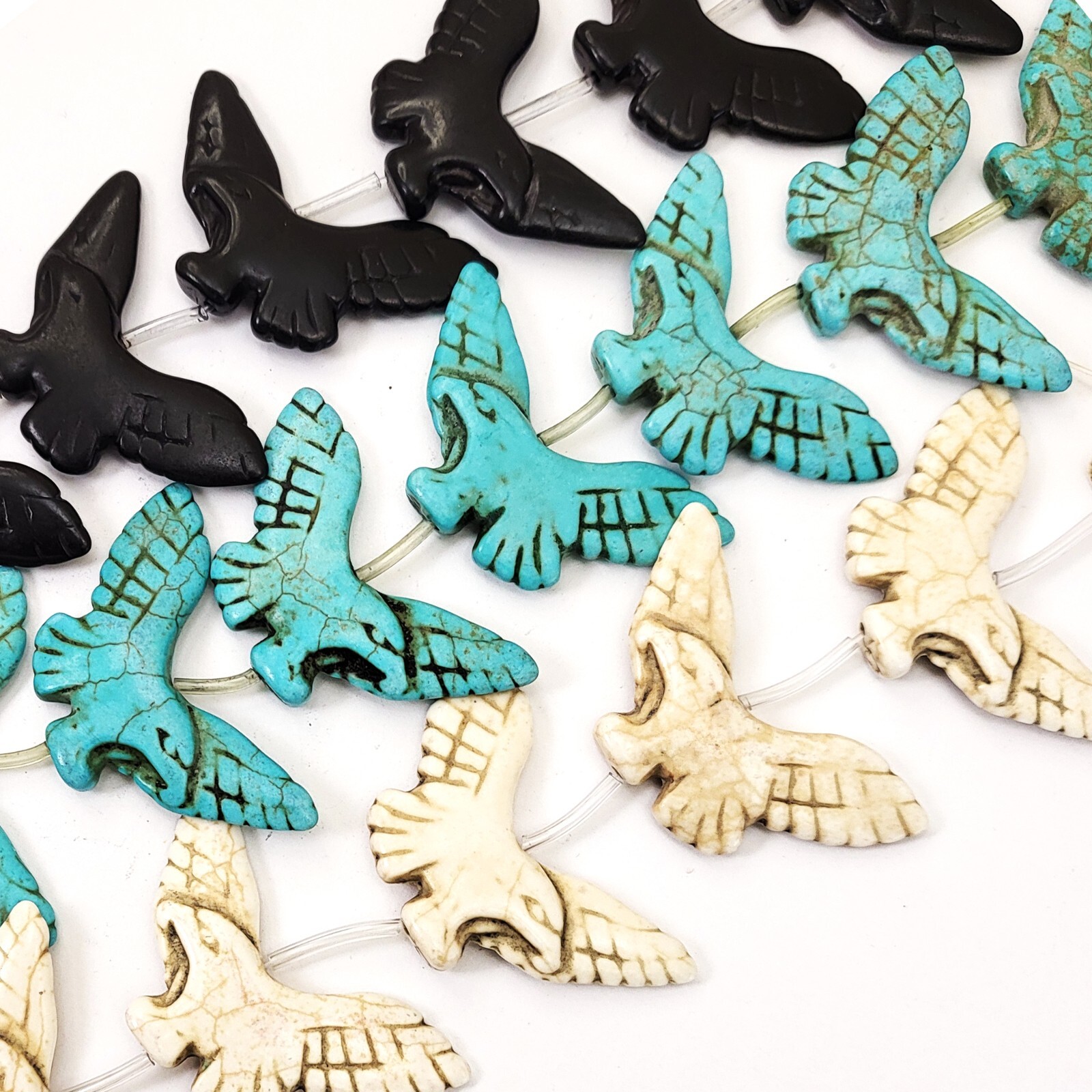 Eagle Stone Pendant Bead Curved Double Side Turquoise Howlite 50mm 13pcs