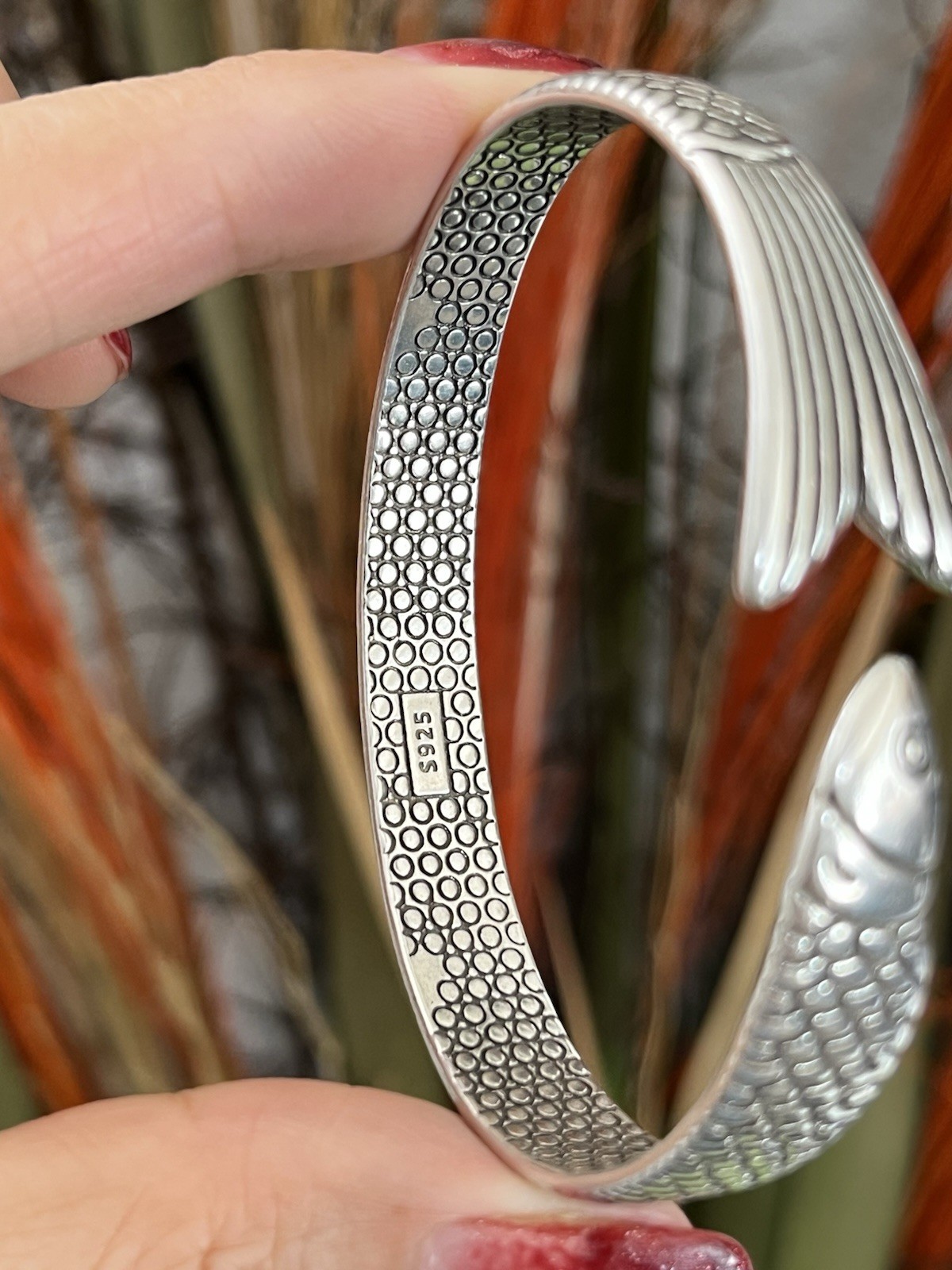 Unisex S925 Silver single fish cuff Bracelet