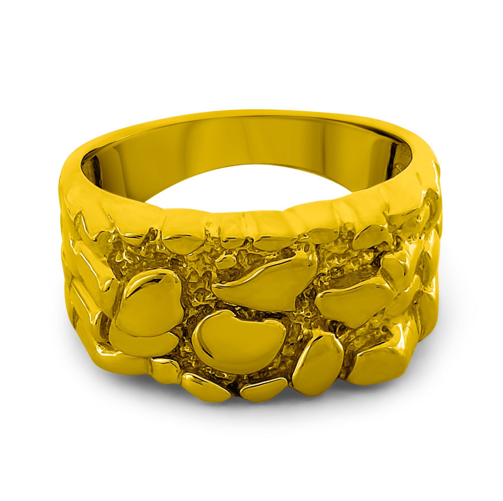Solid 24K Yellow Gold Classic 11mm Mens Nugget Ring, Size 5 – 15