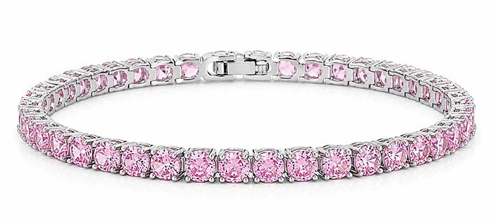 PINK SAPPHIRE 14.88 Cts TENNIS BRACELET 14K WHITE GOLD PLATED -Made in USA – NWT