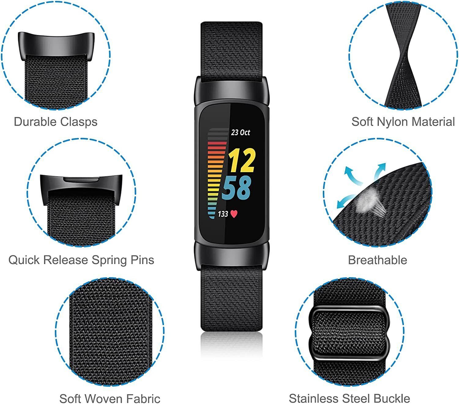 For Fitbit Charge 6 5 Sports Nylon Watch Band Wrist Strap Wristband Bracelet