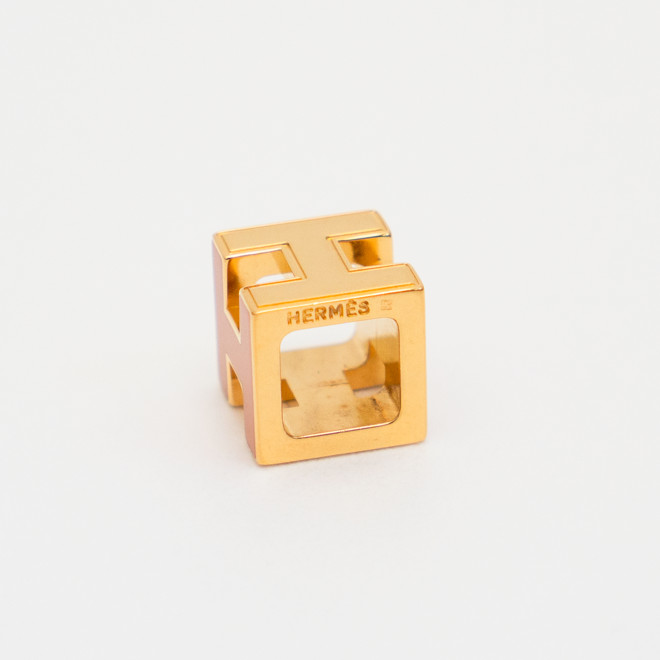 HERMES Cage d’H Cube Pendant Top Charm Orange Lacquer Gold Tone Auth No Chain