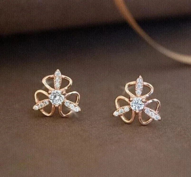 2Ct Round Cut Lab Created Diamond Women’s Stud Earrings 14K Rose Gold Plated