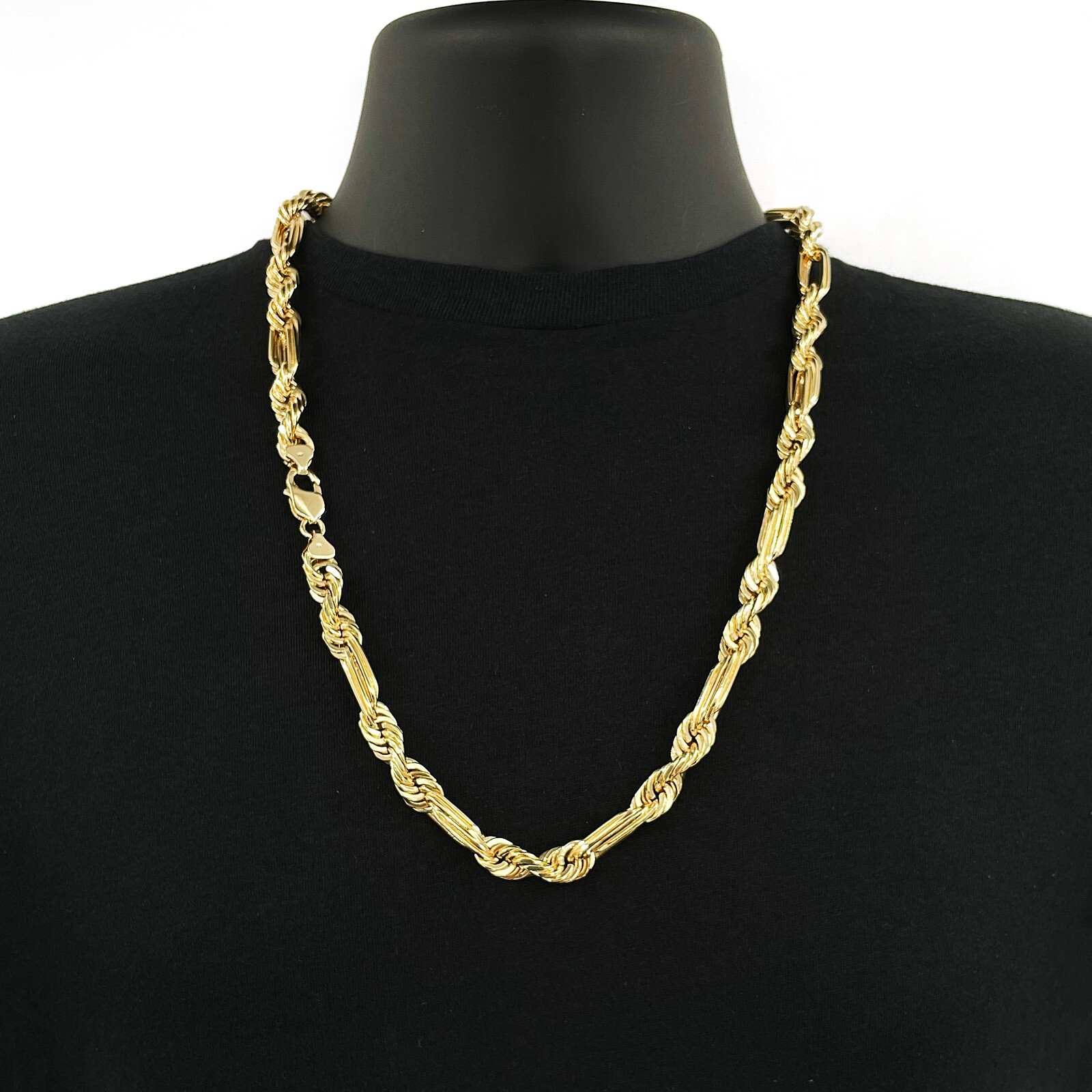 14k Yellow Gold Solid Milano Figaro Rope Chain Necklace 24″ 10mm 156.5 grams