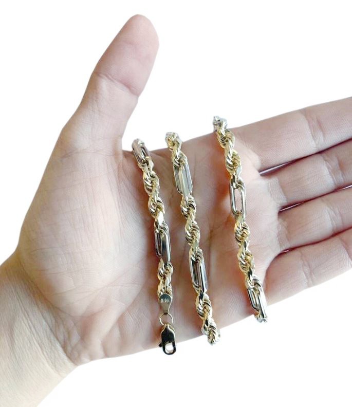 14k Semi-Hollow 2-Tone Figarope Chain 6mm Necklace Size 8″-30″