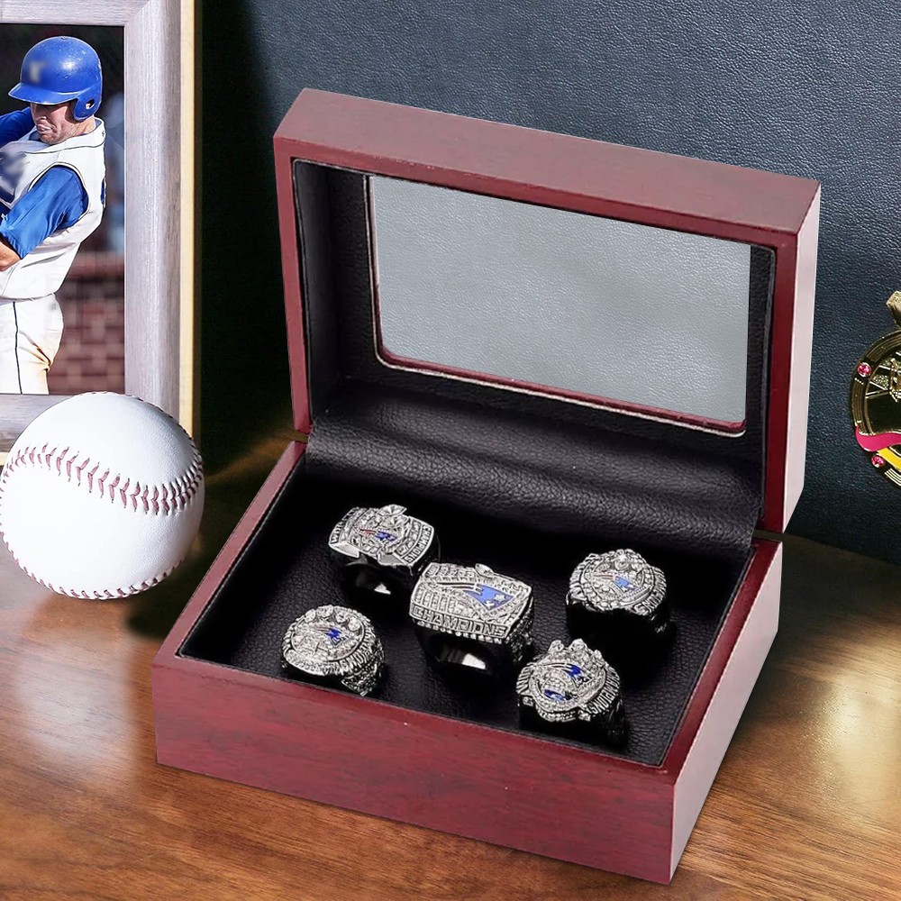 5 Holes Championship Ring Display Case Box Wooden Collection Storage Box Gift US