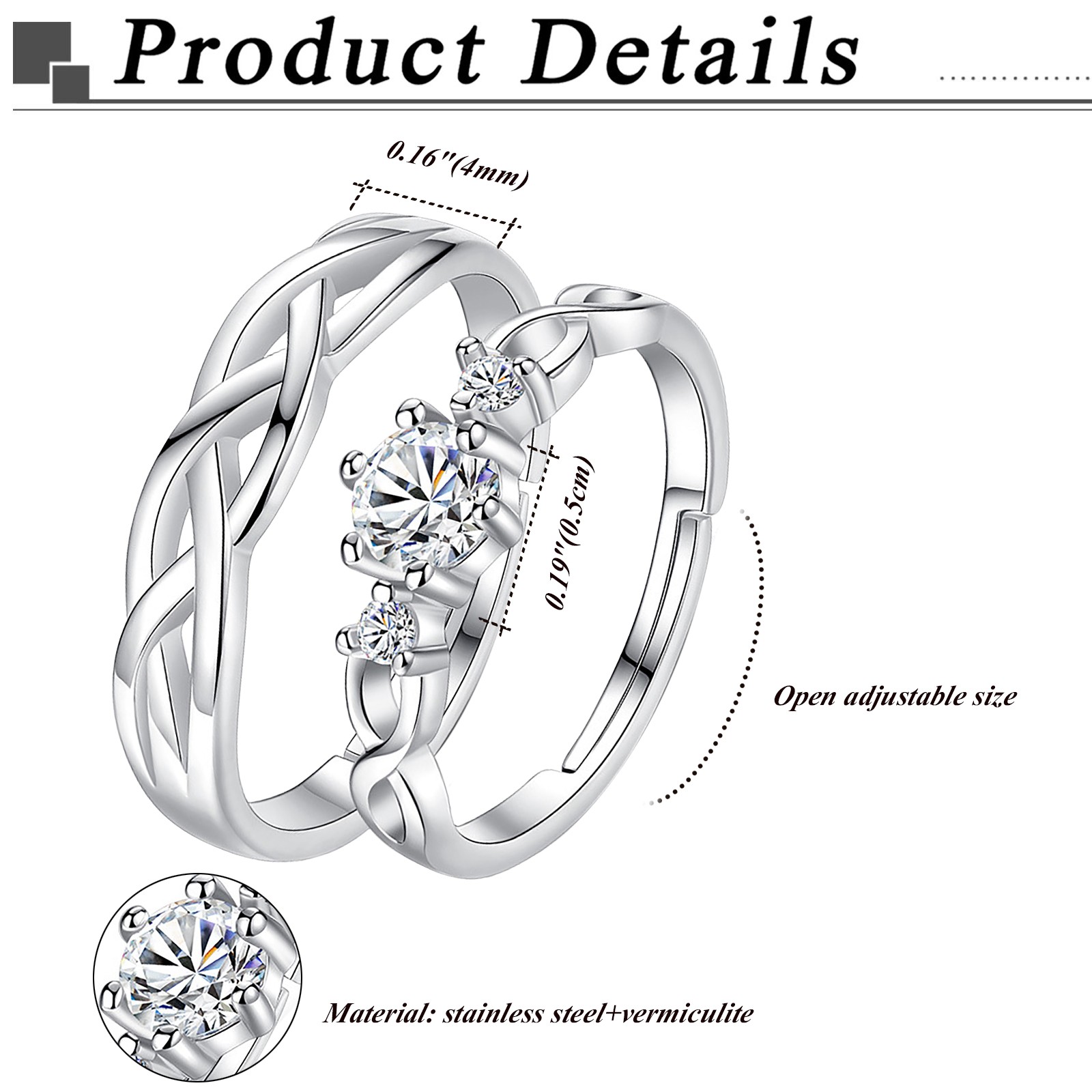 His Hers Infinity Knot Clear CZ Eternity Bands Set Couple Matching Promise Rings