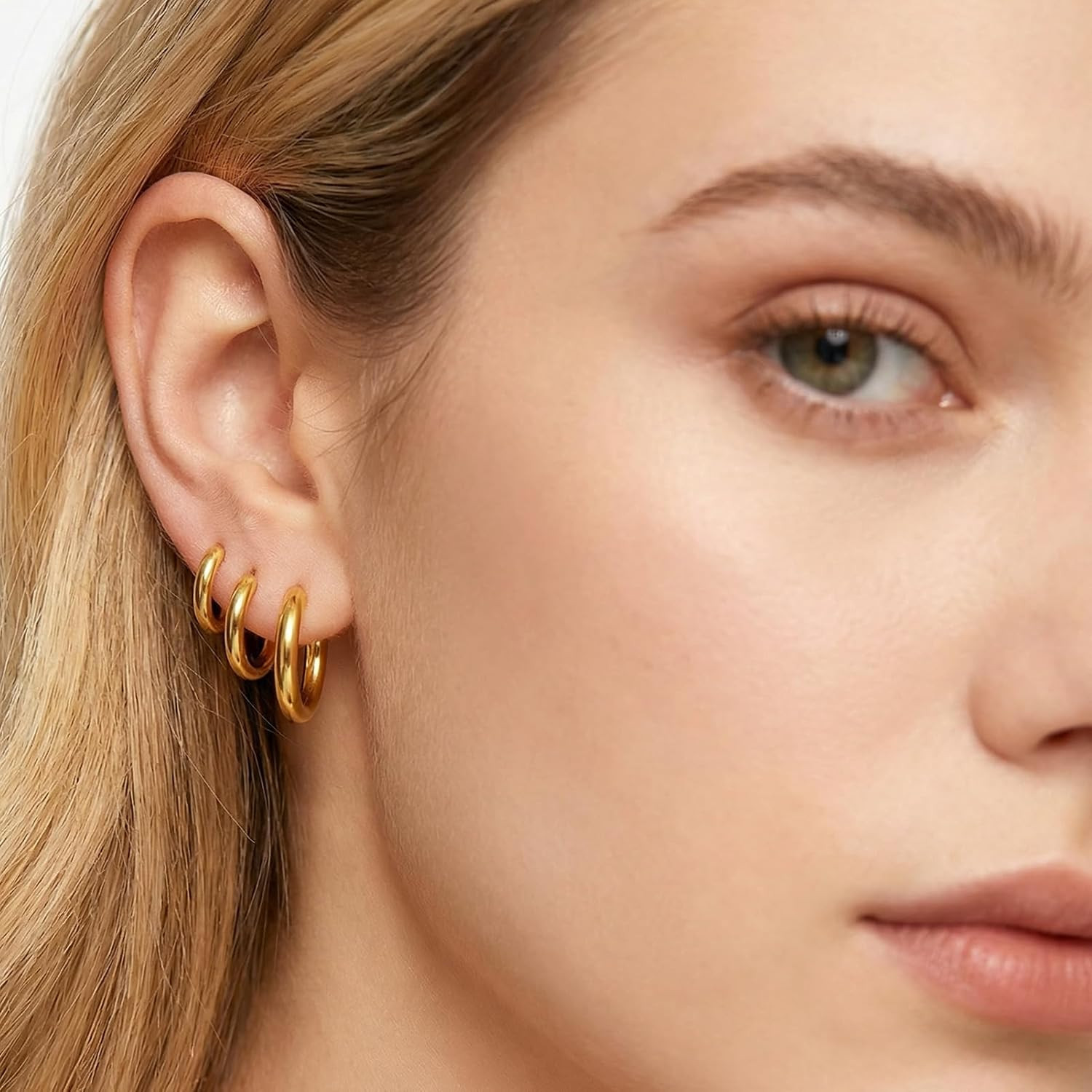 Small Gold Huggie Hoop Earrings Set for Women, 4 Pairs 14K Gold Plated Surgic…