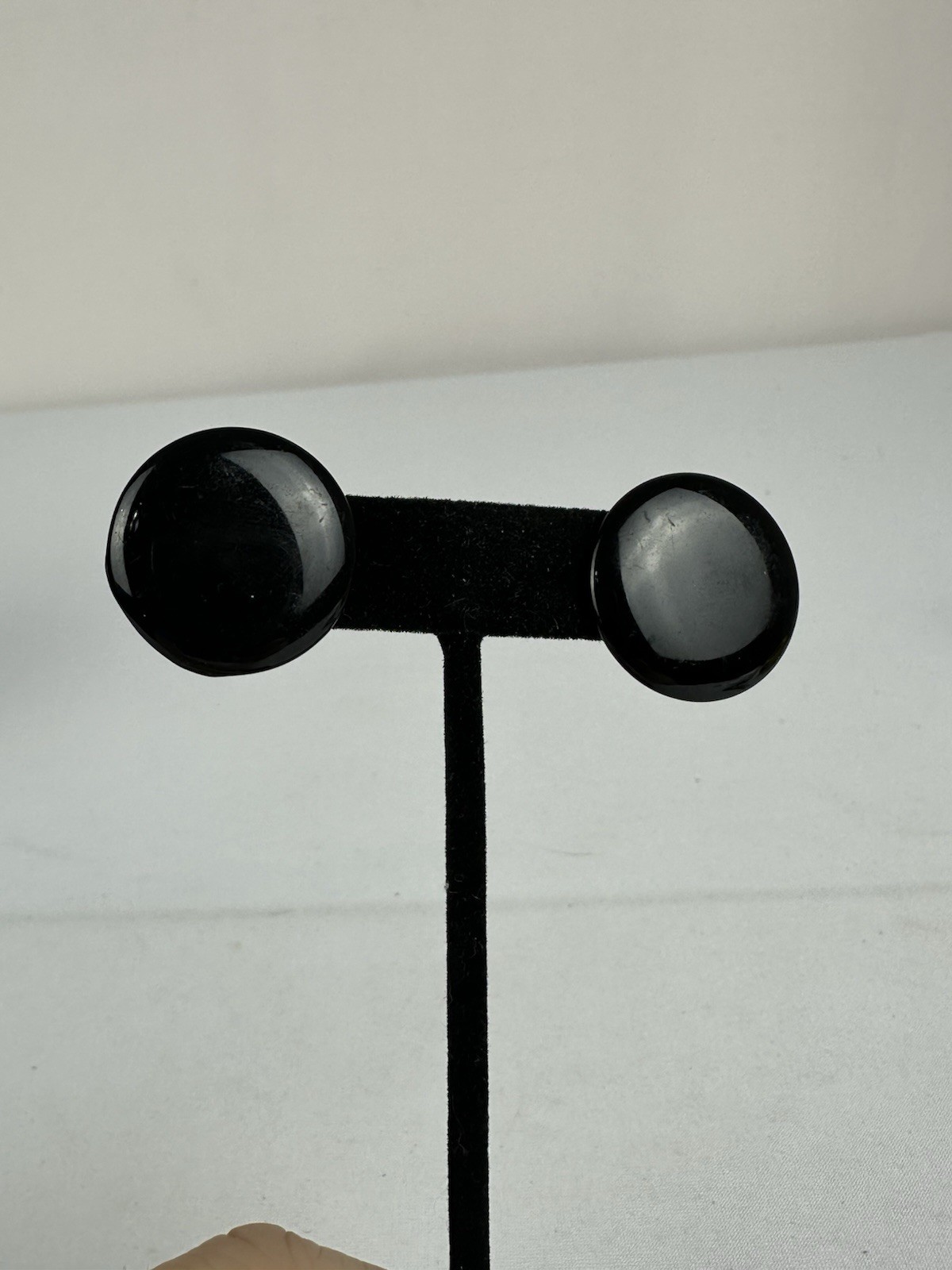 Oversized Black Domed Stud Earrings Glossy Acrylic Resin Retro
