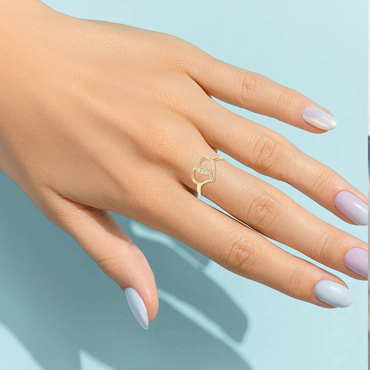 Gold Split Heart CZ Wave Love Ring (Available in Yellow/Rose/White Gold)