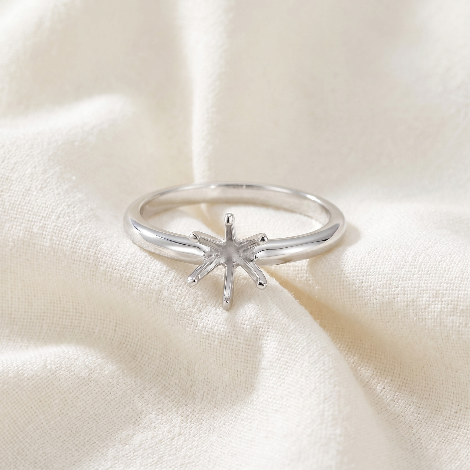Six Prong Solitaire Engagement Ring Setting 14K White Gold