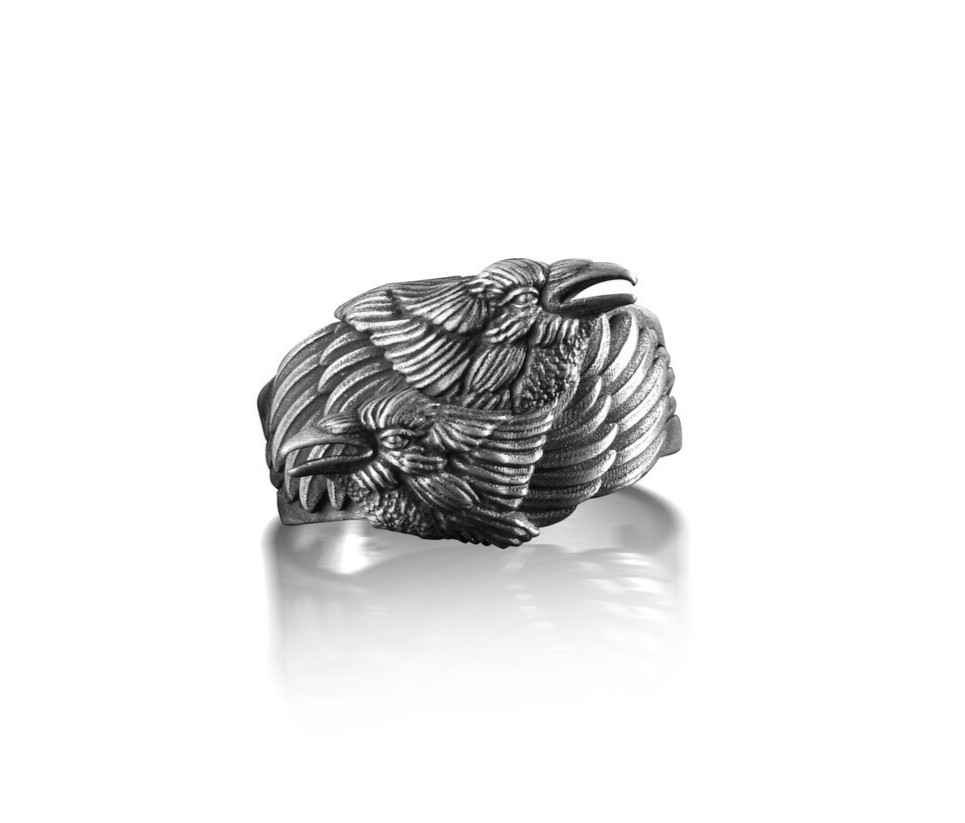 Hugin Munin Men Ring 925 Sterling Silver Handmade Sacred Ring Duty Free