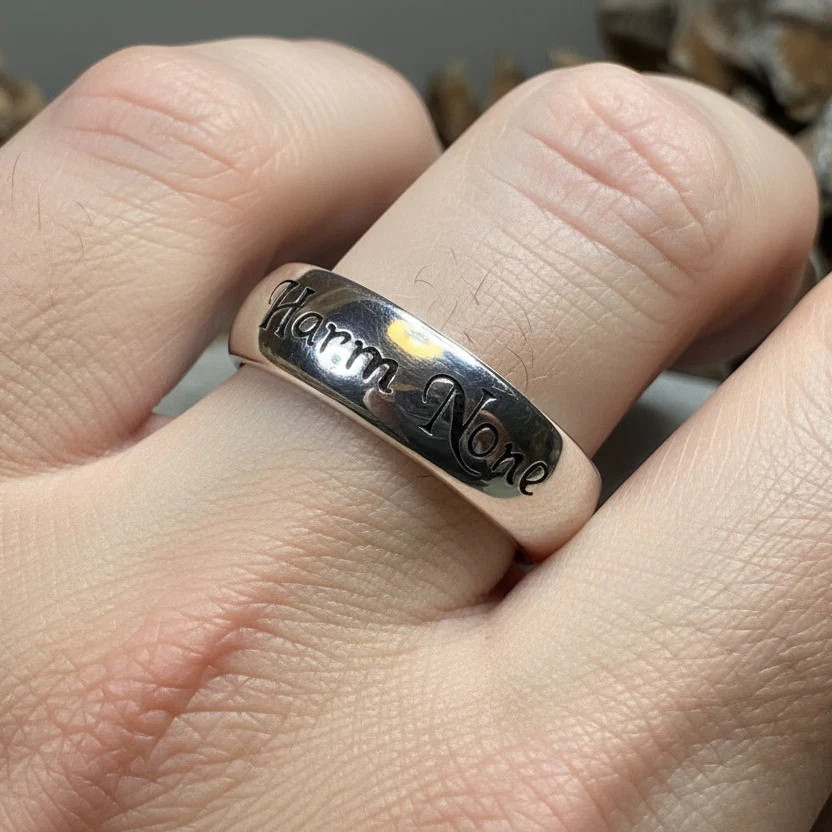 Harm None Wiccan Ring Amulet Witch Pagan Unisex Ladies Band Sterling Silver 925