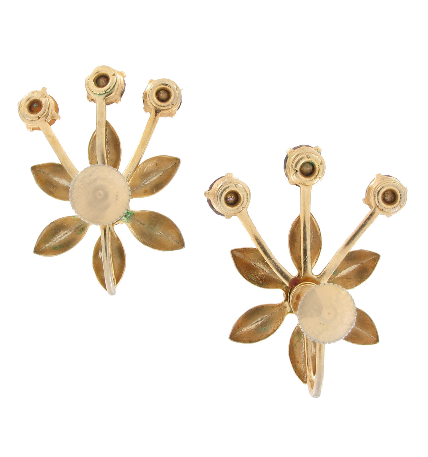 Purple Rhinestone Flower Bouquet Screw Back Pierced Earrings 1″