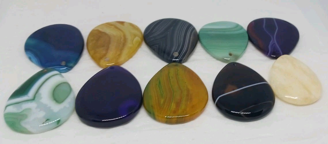 10 Gemstone Pendants Cabochon dyed drilled no bail jasper agate polished pendant