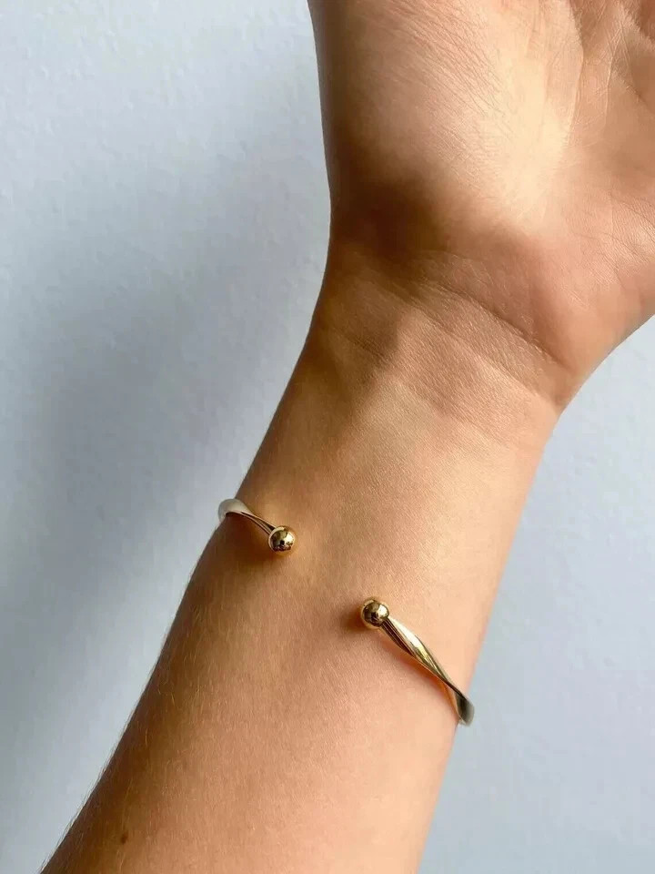 Classic Twisted Adjustable Cuff Bangle Bracelet in Solid 14k Yellow Gold