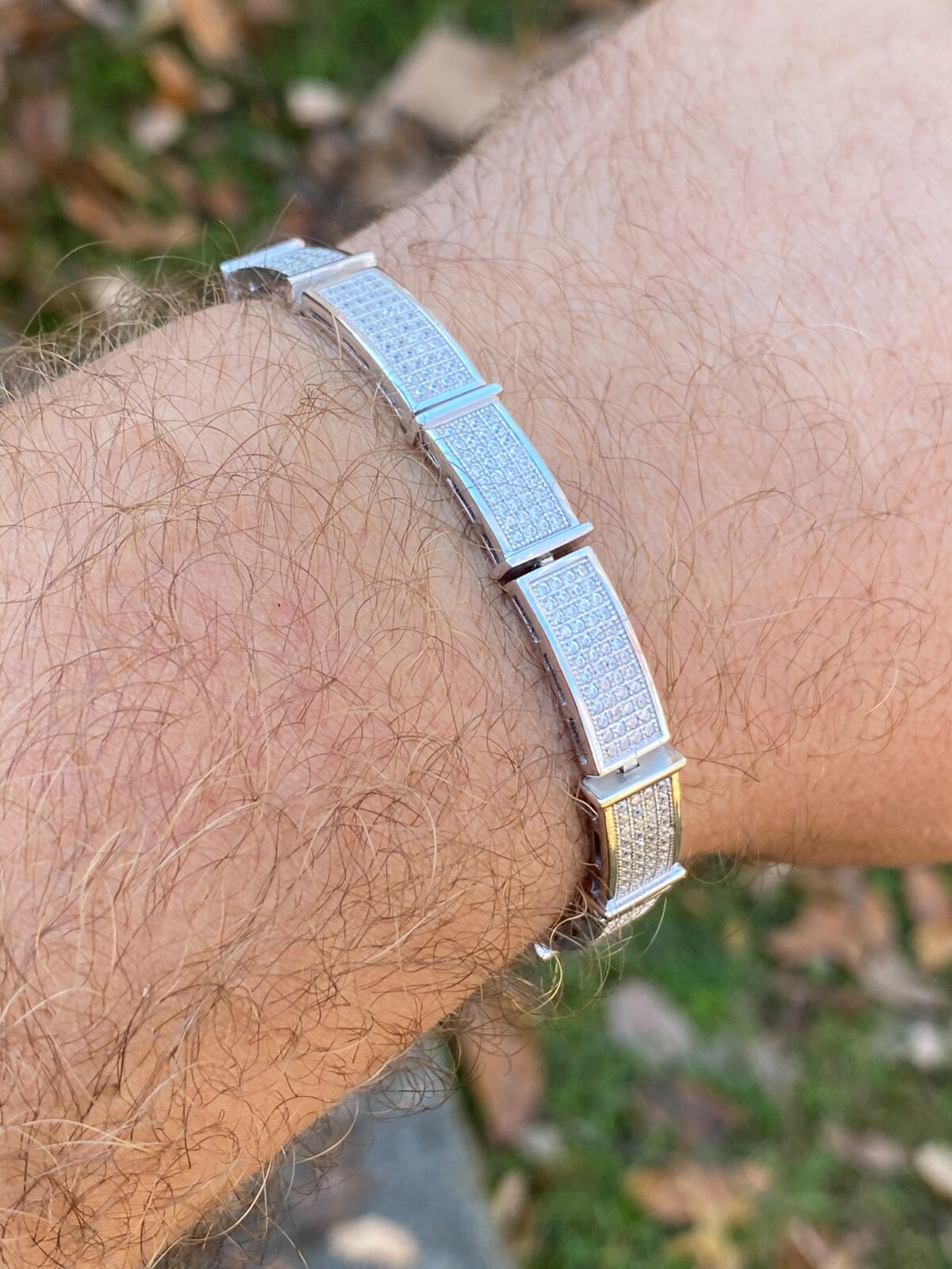Real Solid 925 Sterling Silver Mens Iced Flooded Out Bracelet CZ Hip Hop Tennis