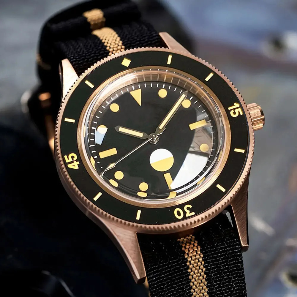 Tandorio 50 Fathoms Real CUSN8 Solid Bronze NH35A Auto Vintage Men Watch 20ATM
