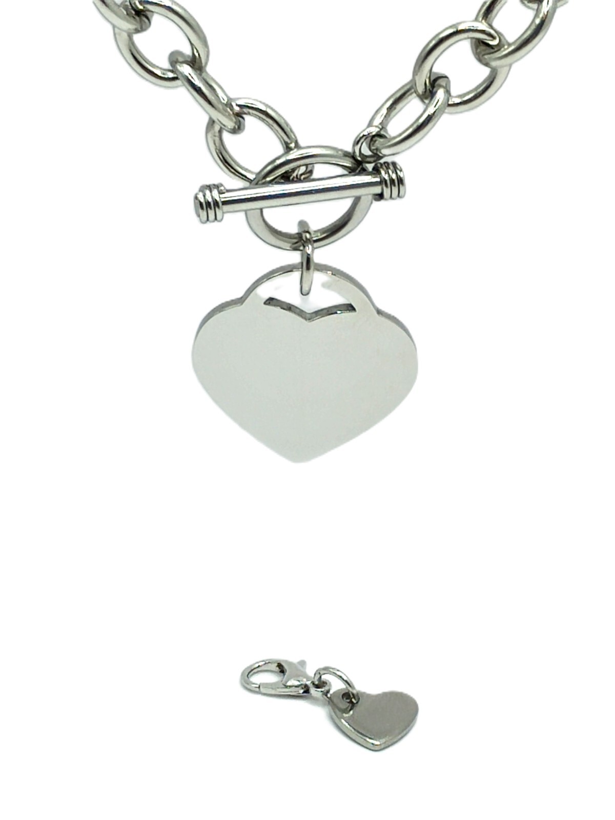 Heart Charm Toggle Necklace | Removable Heart Tag | 316L Premium Grade