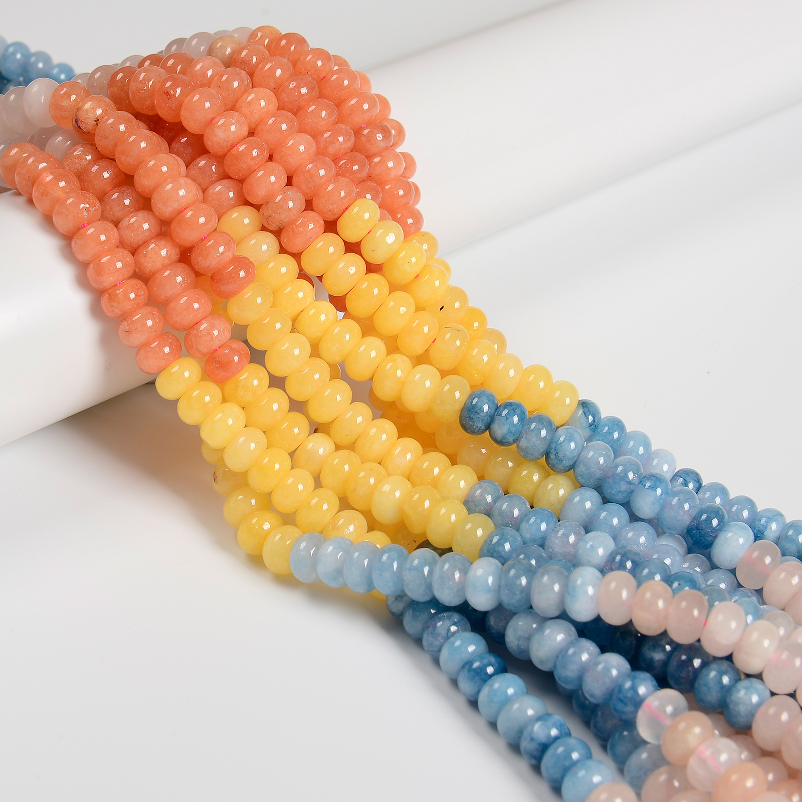 Bright Rainbow Color Jade Smooth Rondelle Beads Size 5x8mm 15.5” Strand