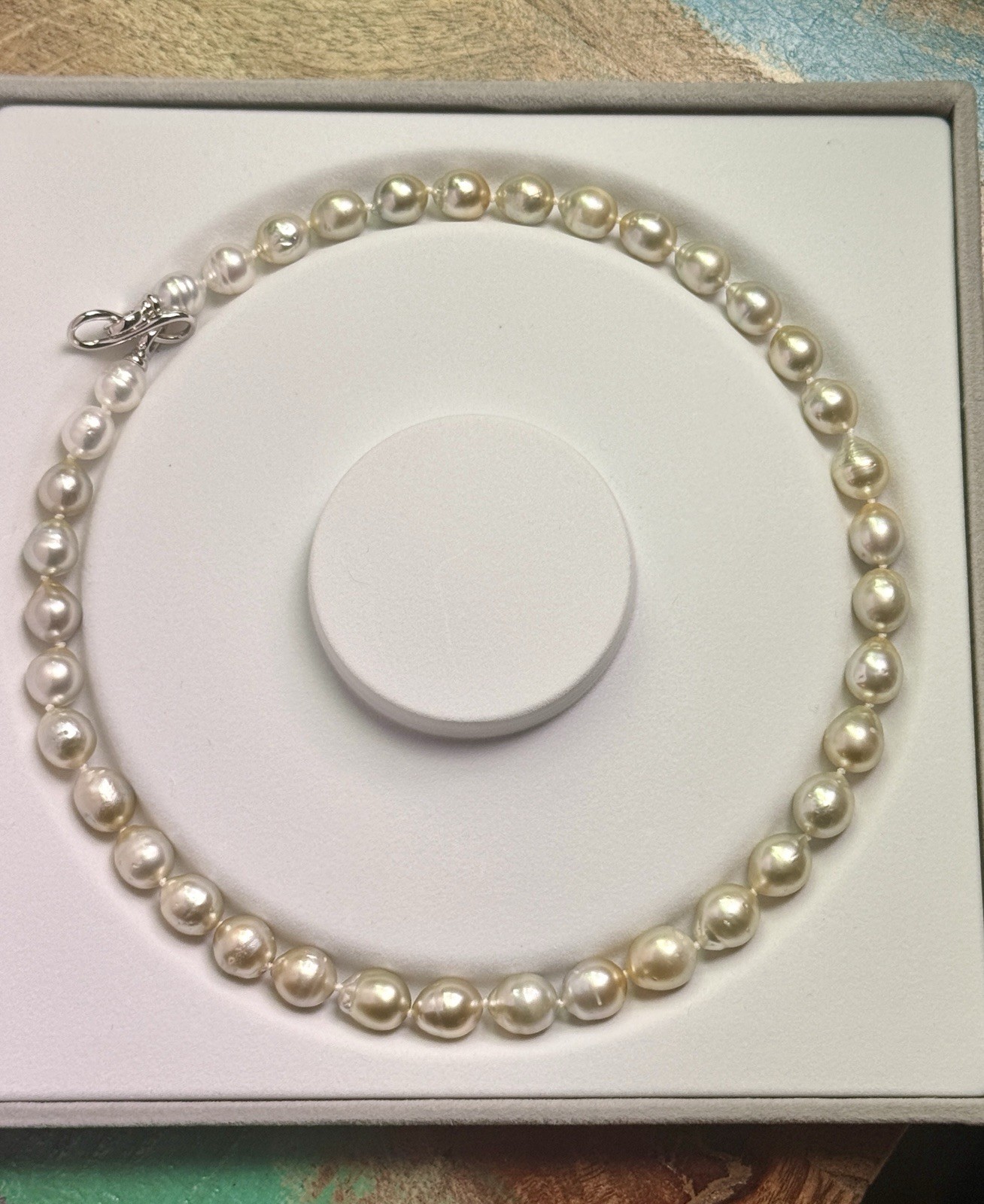W❤️W South Sea Golden Australian White Full Strand Baroque Necklace 925 Seawater