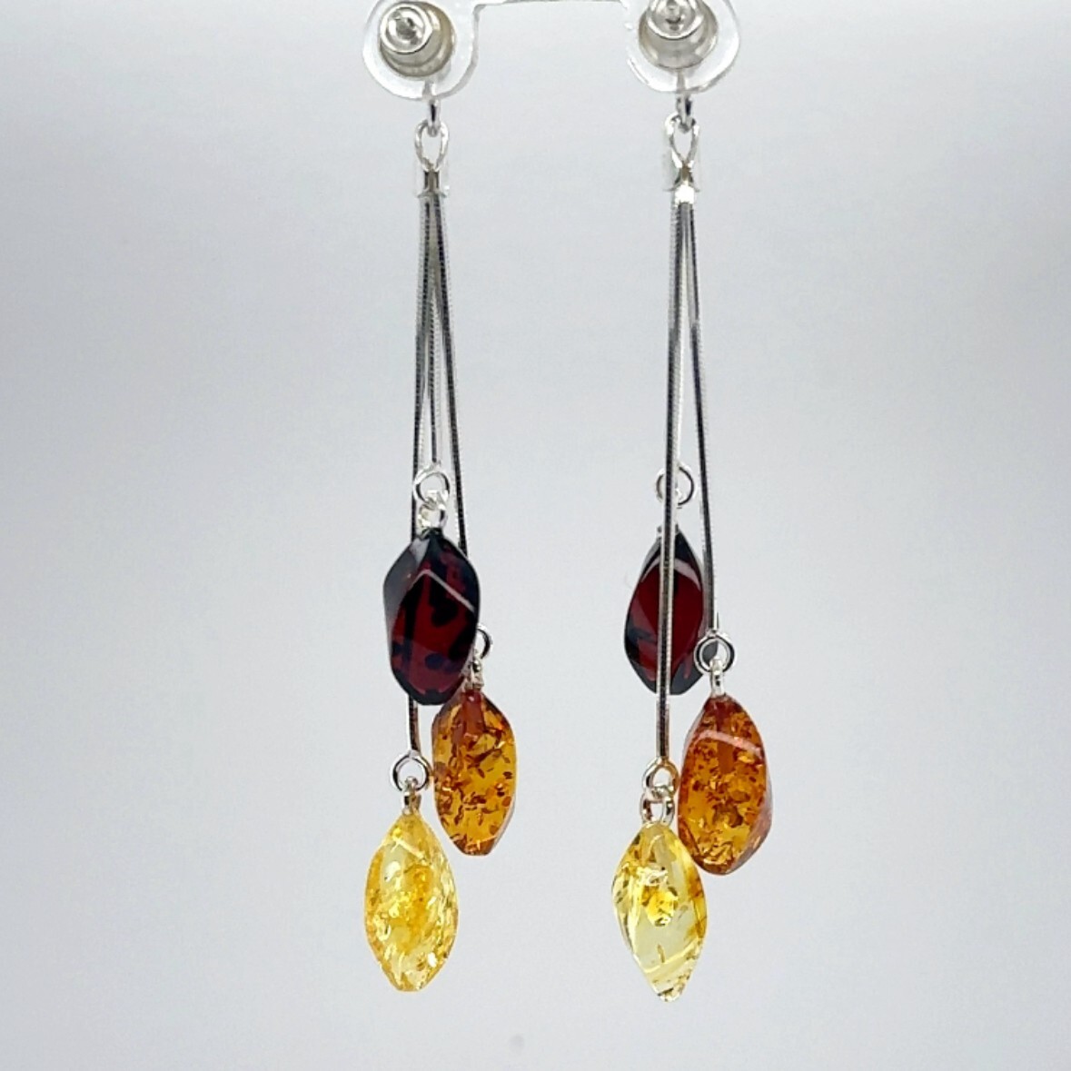 Multi-Color BALTIC AMBER Dangle Post Earrings 925 STERLING SILVER Poland #4809e