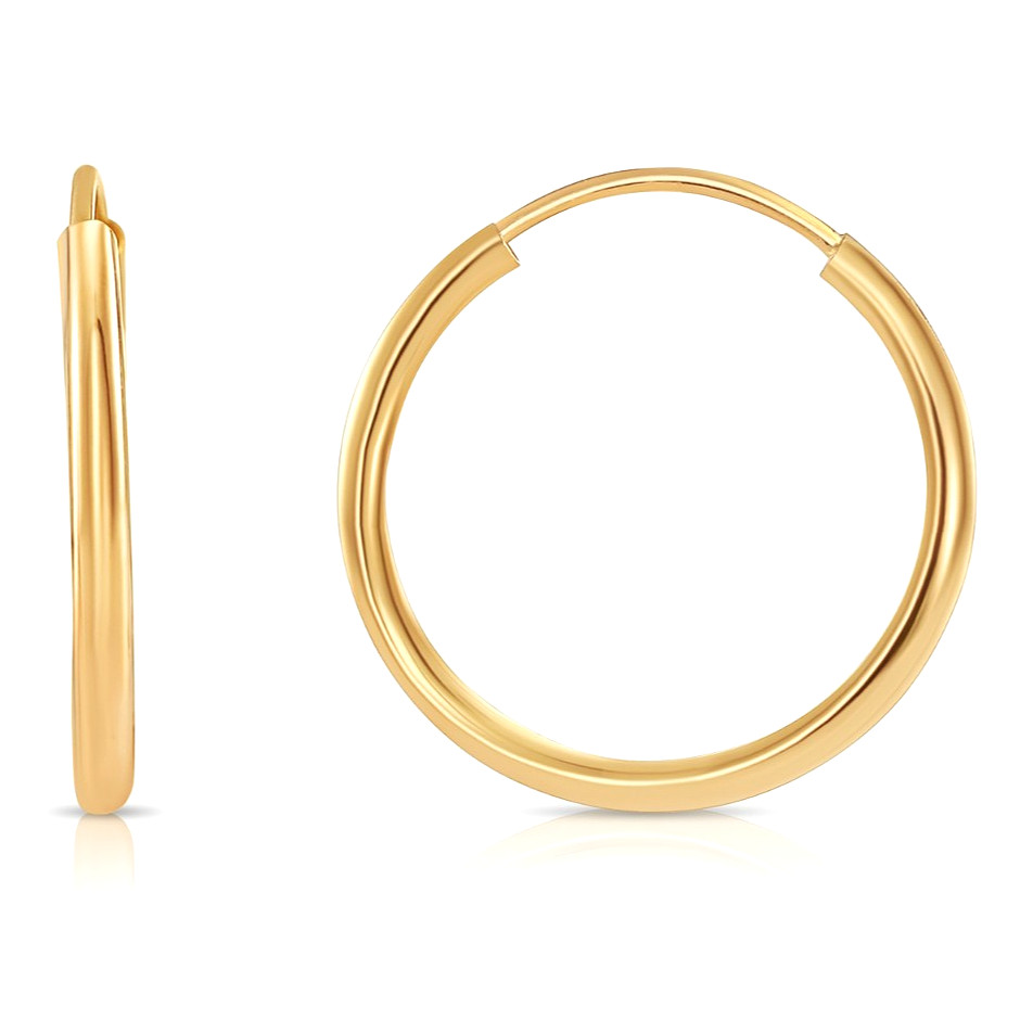 10K Real Solid Yellow Gold Round Endless Hoop Earrings 1mm Tube Hoops Ear Rings